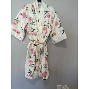 VILLAGE FAIR Bathrobe Vintage Floral Pink Robe Size Large 1495